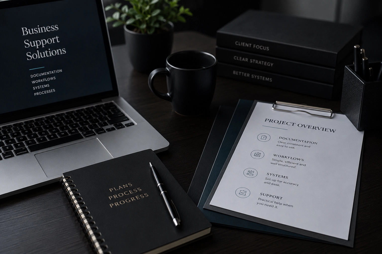 Organised business workspace — documents, workflows, and systems